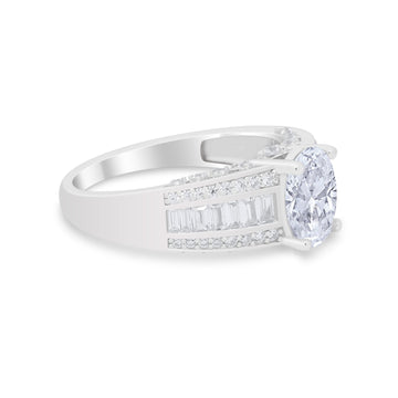 Vintage Oval Engagement Ring Round Simulated Cubic Zirconia 925 Sterling Silver